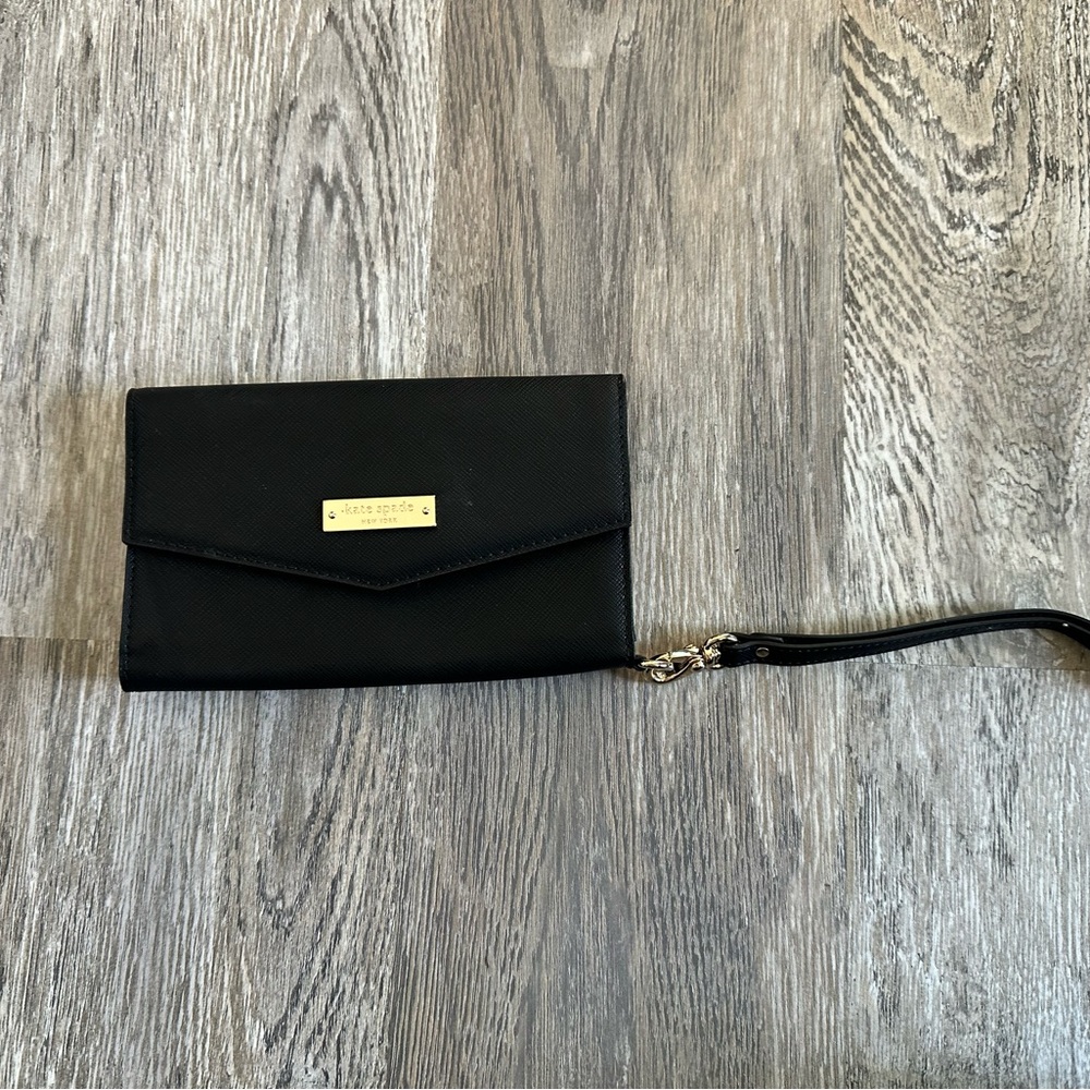 Kate Spade Black Envelope Wristlet with Gold Accent